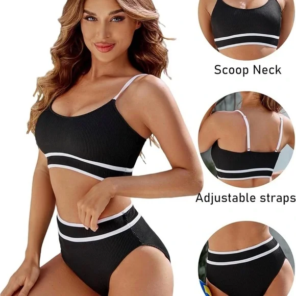 Black and White Sporty Bikini Set - Picture 3 of 8